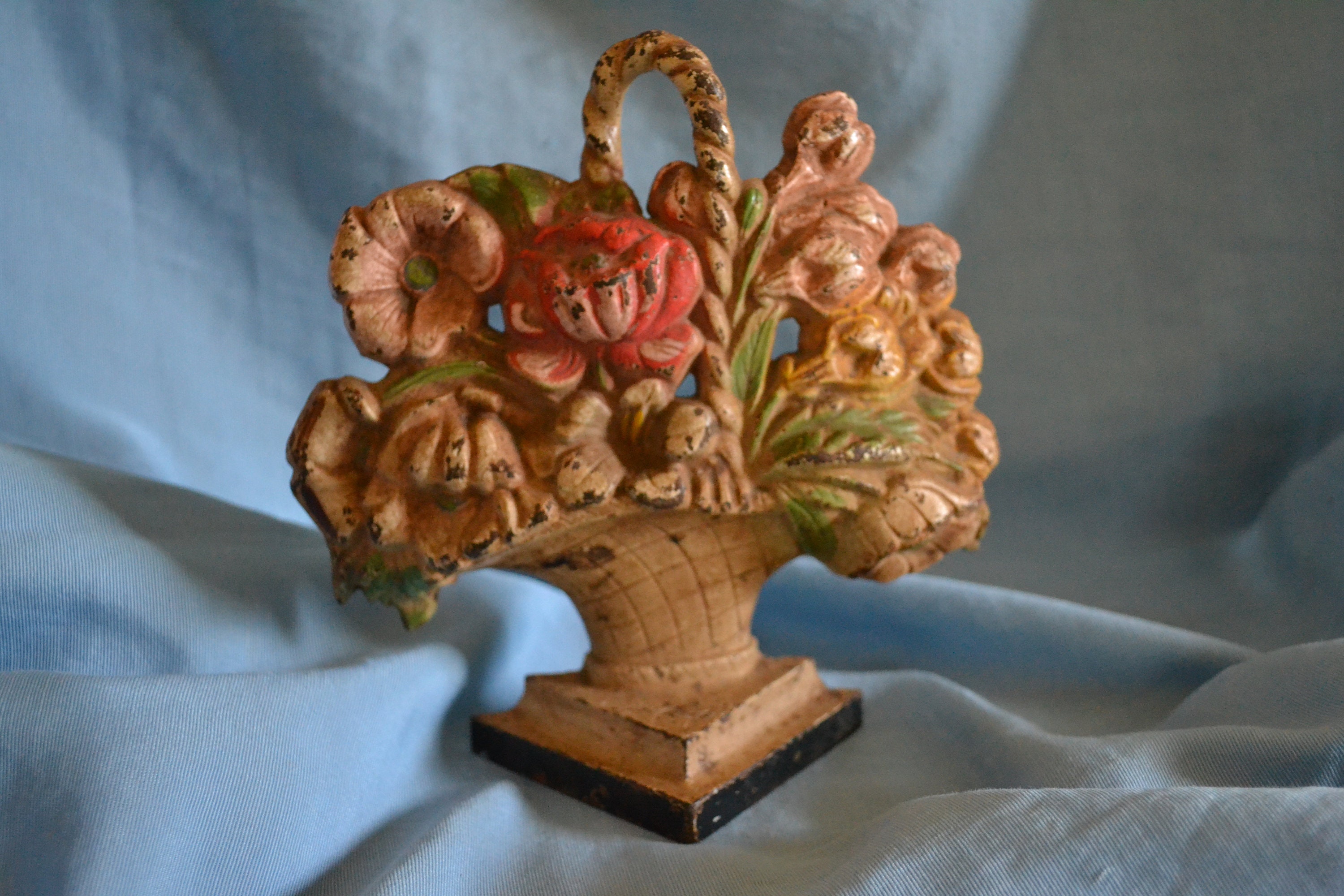 Hubley Cast Iron Doorstop, Flower Basket, Hubley Manufacturing Company