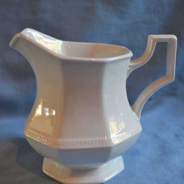 Vintage Ironstone Pitcher, Johnson Brothers Heritage-White Ironstone Creamer/Pitcher