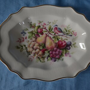 Wedgwood Birds and Fruit Hand-Decorated Oval Dish with 22k Gold Trim, Made in England, Avon Products