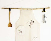 Grey Pure Linen kitchen Apron ~Vissen~ with pocket/ natural apron /Mother's day present /kitchen wear /rustic kitchen linen/ whimsical apron