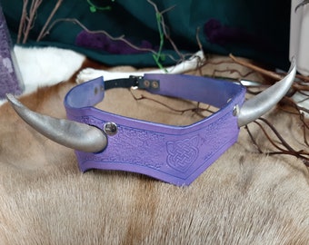 Leather Costume LARP Purple Horn Headband