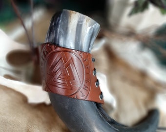 Norse Valknut Leather Wrapped Drinking Horn
