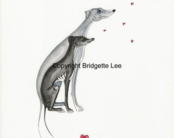 ORIGINAL PAINTING of a Whippet greyhound ...Super Skinny Sight hound, a Watercolor and Ink Painting