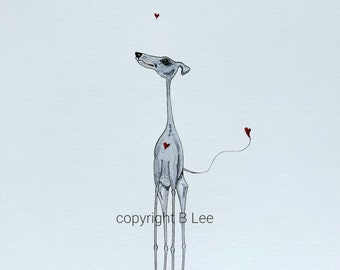 ORIGINAL PAINTING of a Whippet greyhound ...LOVE, a Watercolor and Ink Painting