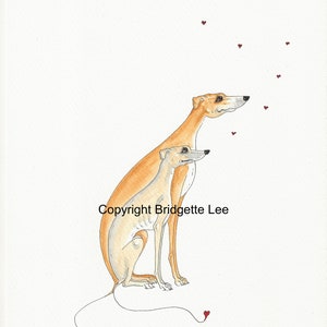 ORIGINAL PAINTING of a Whippet greyhound ...Super Skinny Sight hound, a Watercolor and Ink Painting