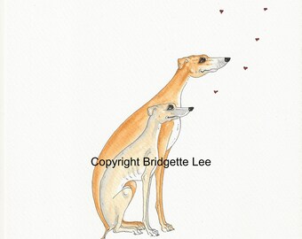 ORIGINALMÅLNING av en Whippet greyhound ... Super Skinny Sight hound, en akvarell- och bläckmålning