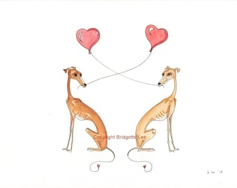 ORIGINALMÅLNING av en Whippet greyhound ... Super Skinny Sight hound, en akvarell- och bläckmålning