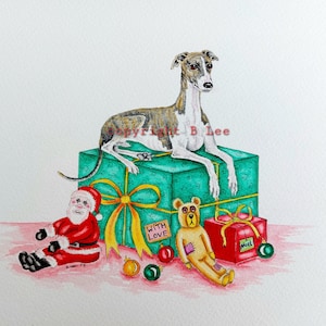 ORIGINAL PAINTING of a Whippet greyhound ... Watercolor and Ink Painting