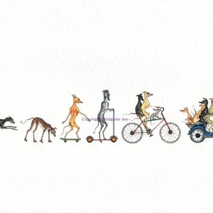 A4 whippet greyhound painting... The Evolution Of Speed, a Watercolor and Ink Painting