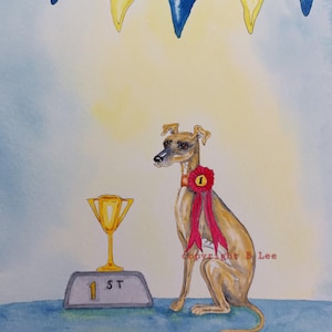 ORIGINAL PAINTING of a Whippet greyhound ...Super Skinny Sight hound, a Watercolor and Ink Painting