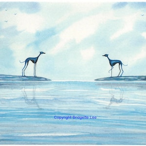 Pintura A4 de galgo whippet....Azul...Lebre..Uma pintura em aquarela