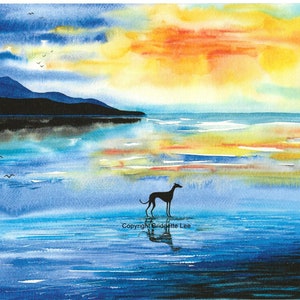 A4 whippet greyhound painting...'Sunrise in Summer' a Watercolor and Ink Painting