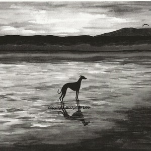A4 whippet greyhound painting....Winter Sunset....A Watercolor Painting