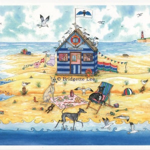 The Seagulls Rest......Beach Hut, Sea Side Hound Painting