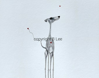 ORIGINAL PAINTING of a Whippet greyhound ...LOVE, a Watercolor and Ink Painting