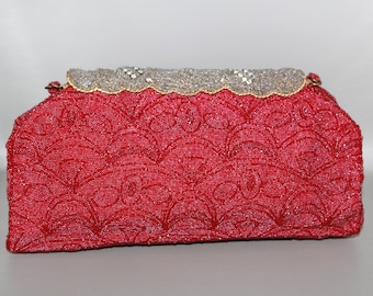 Vintage Red Beaded Rhinestone Purse