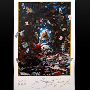 Poster d'Alice au pays des merveilles - 27 x 37 cm, impression d'art feuille d'or, papier cartonné satiné