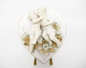 Kalk Porcelain Bisque Cherub Heart Wall Plaque German Porcelain