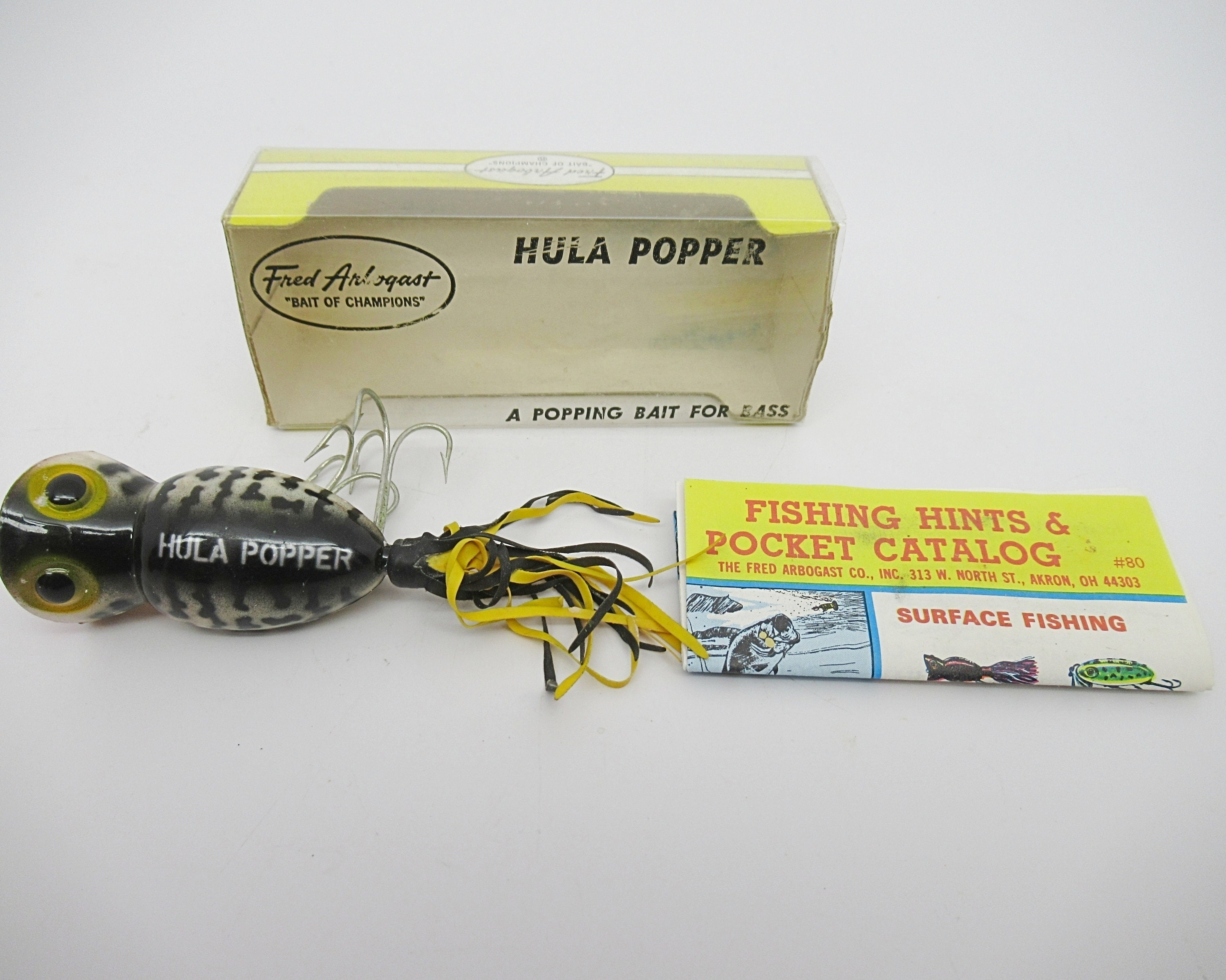 Fred Arbogast Hula Popper Lure In Original Box W/ Fishing Hints & Pocket  Catalog 