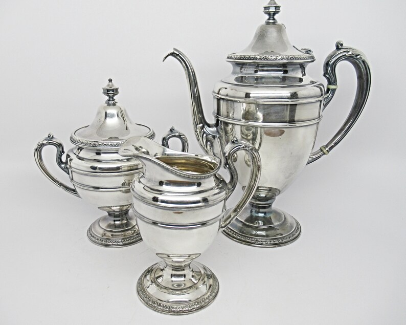 Reed and Barton 4050 Silverplate Coffee Creamer Sugar Set with Fiesta