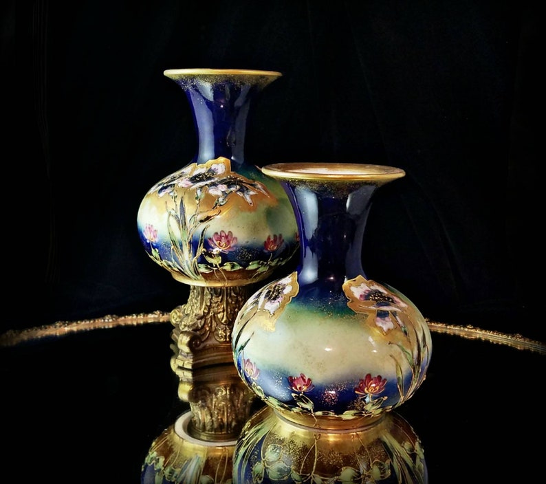 Austrian Porcelain Mantle Vases Gilded Gold Mantle Urns Vase Etsy