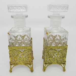 Antique Perfume Bottle Gold Filigree Vintage Perfume Bottle Gold Plated Crystal Perfume Ormolu Bottle Hollywood Regency