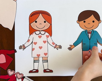 Muñecas de papel para San Valentín - Actividad de disfraces - Muñecas de papel imprimibles - Imprimibles de San Valentín - Muñeca de papel con carpeta ocupada