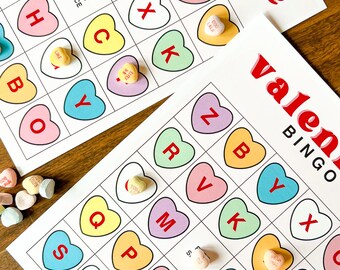 Printable Valentine BINGO - Conversation Heart BINGO- Kids Valentine Activity - Valentine's Day Family Game- Printable Valentine BINGO Board
