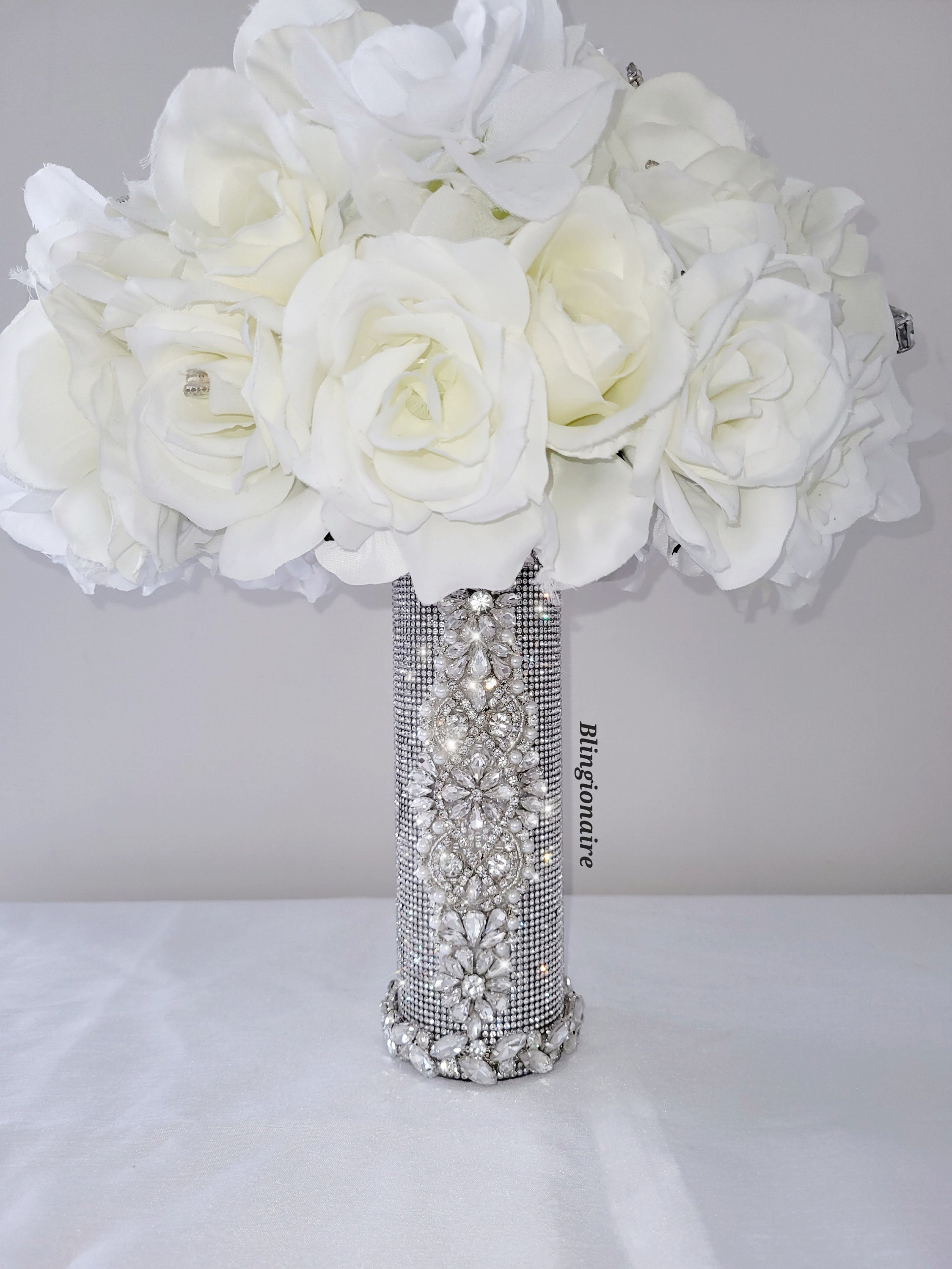 Rose Gold Satin Rhinestones Wedding Bouquet Holder Bellas Glam Bling  Bouquet Holders 