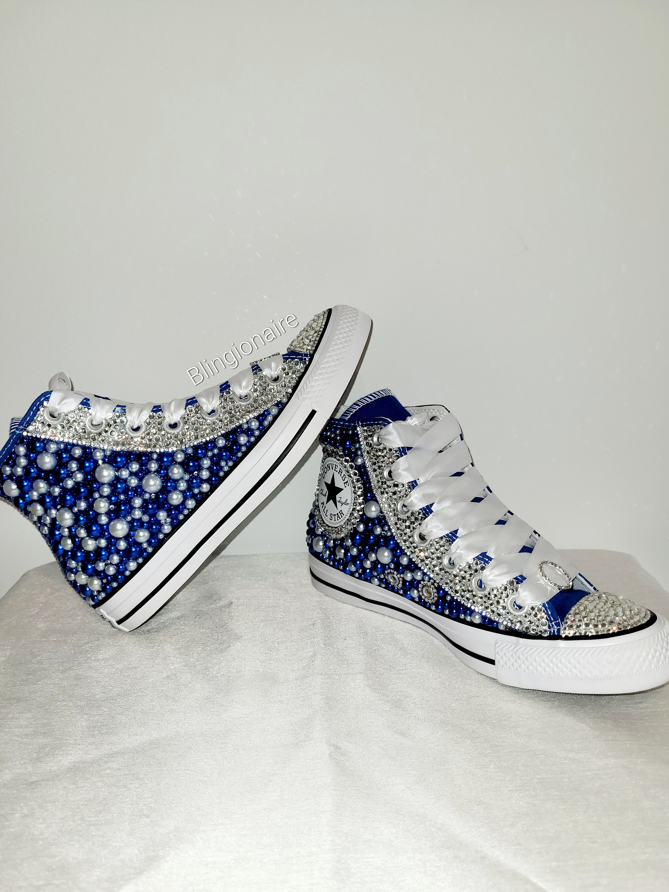 Bling Crystals and Royal Blue Pearls Converse 