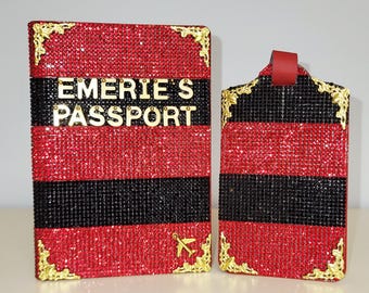 Personalized Bling Glam Stripped Passport Cover set
