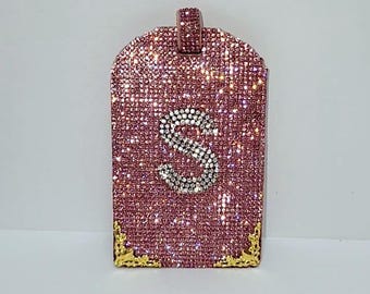 Bling Pink Initial Crystal Luggage Tag
