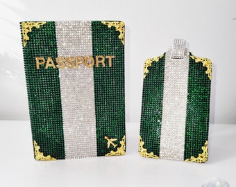 Bling Glam Green Wht Stripped Passport Cover set