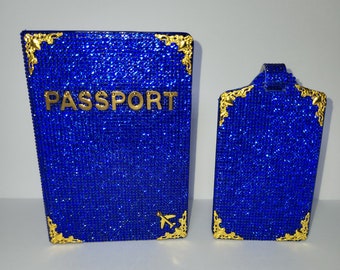 Bling Glam Royal Blue Passport Cover and Luggage Tag Set