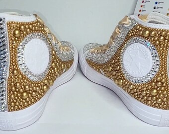 Bling Crystals and Gold Pearls Converse - Etsy
