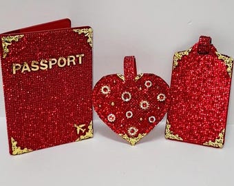 Bling Glam Red Love Passport Cover set