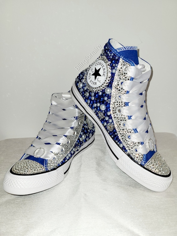 Bling Crystals and Royal Blue Pearls Converse -