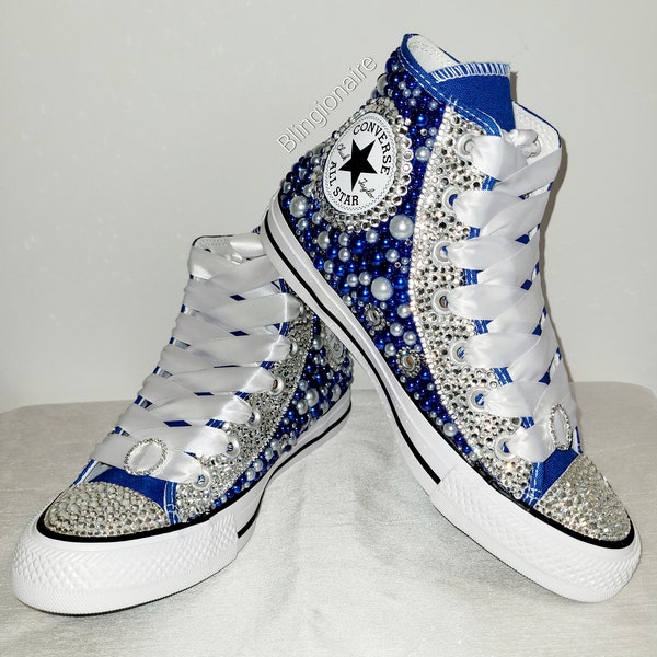 Bling Crystals and Royal Blue Pearls Converse