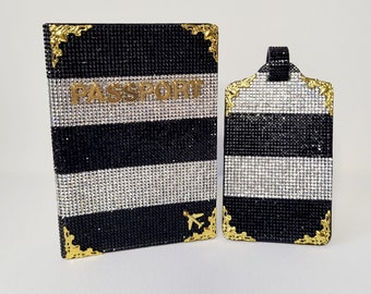 Bling Glam Blk Wht Stripped Passport Cover set