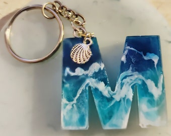 Ocean Beach Resin Letter Keychain, Initial Purse Bookbag Accessory
