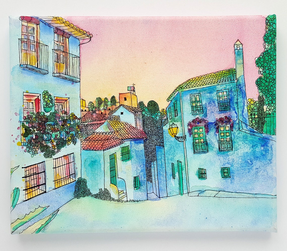 Original Wall Art Granada Spain Original Artwork on Canvas Etsy UK