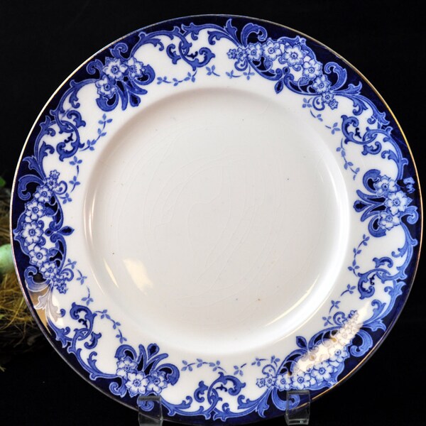Beautiful Flow Blue Plate, Dinner Plate, England, We have more, crazing, Blue and White, Flowers, Beautiful Coloring, #1938