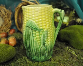 Antique majolica corn pitcher, Majolica pottery, Vintage majolica, Great pitcher
