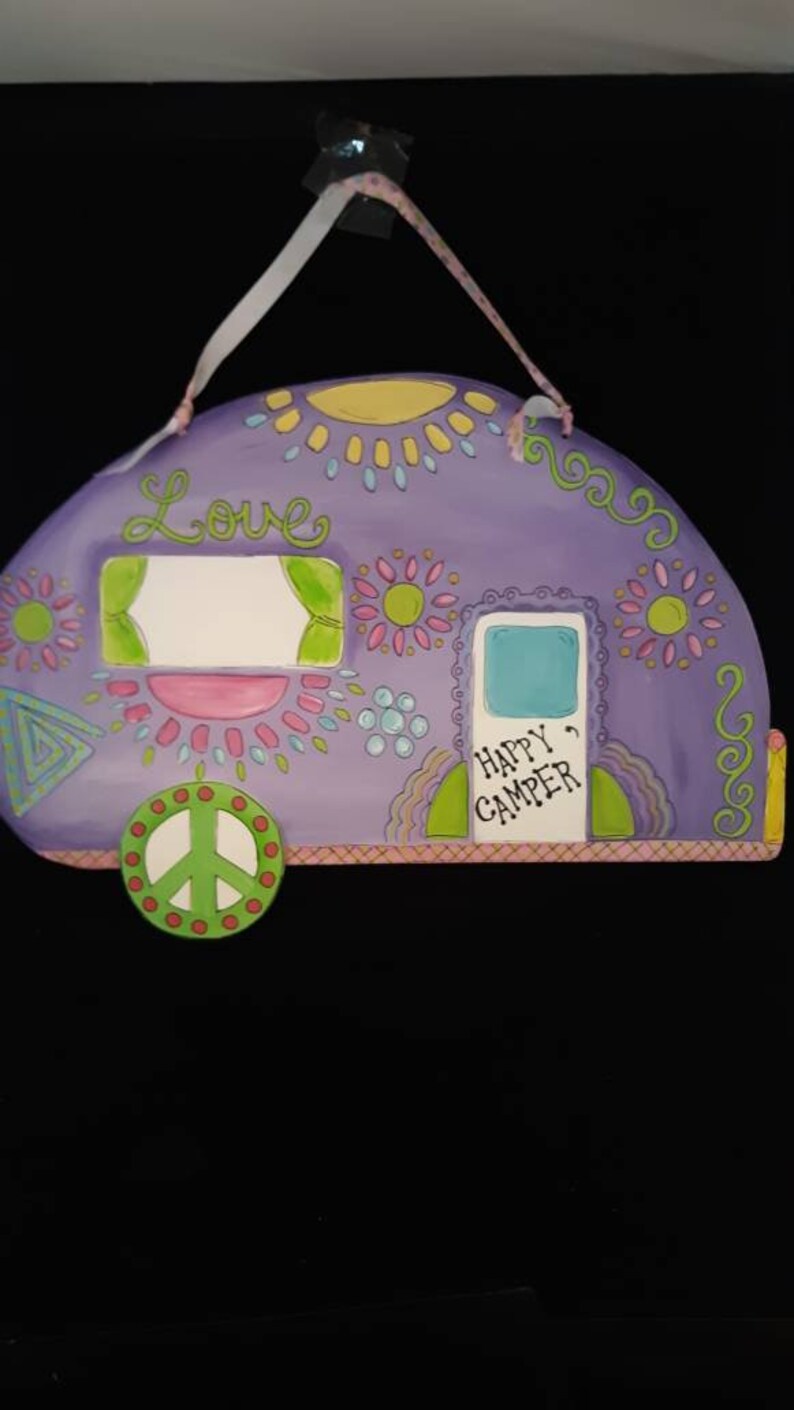 child Kids Girls door hanger Great Gift Idea Purple Camper Door Hanger Hand Painted Retro Camper Door Hanger We have more