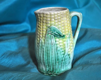 Antique majolica corn pitcher, Majolica pottery, Vintage majolica pitcher, fabulous addition collection, #103