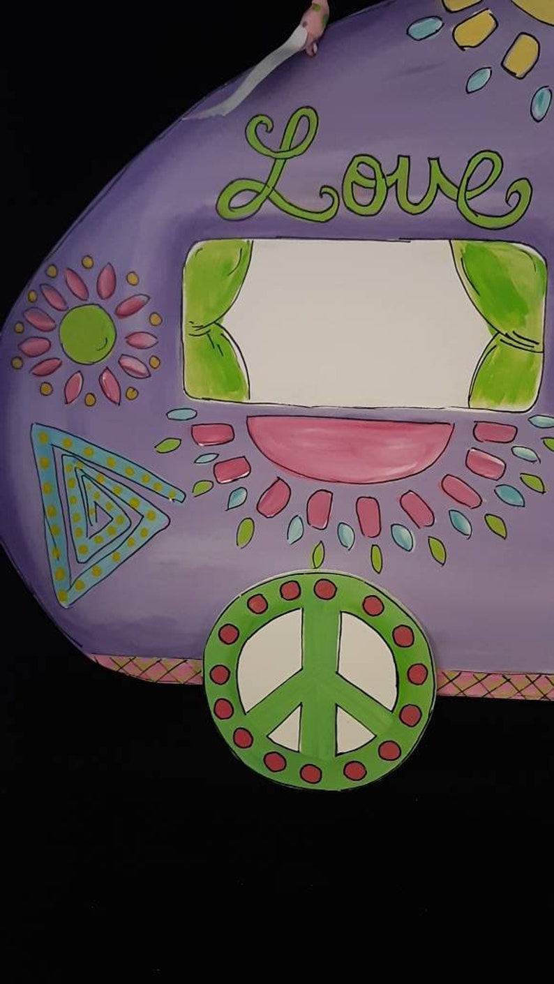 child Kids Girls door hanger Great Gift Idea Purple Camper Door Hanger Hand Painted Retro Camper Door Hanger We have more