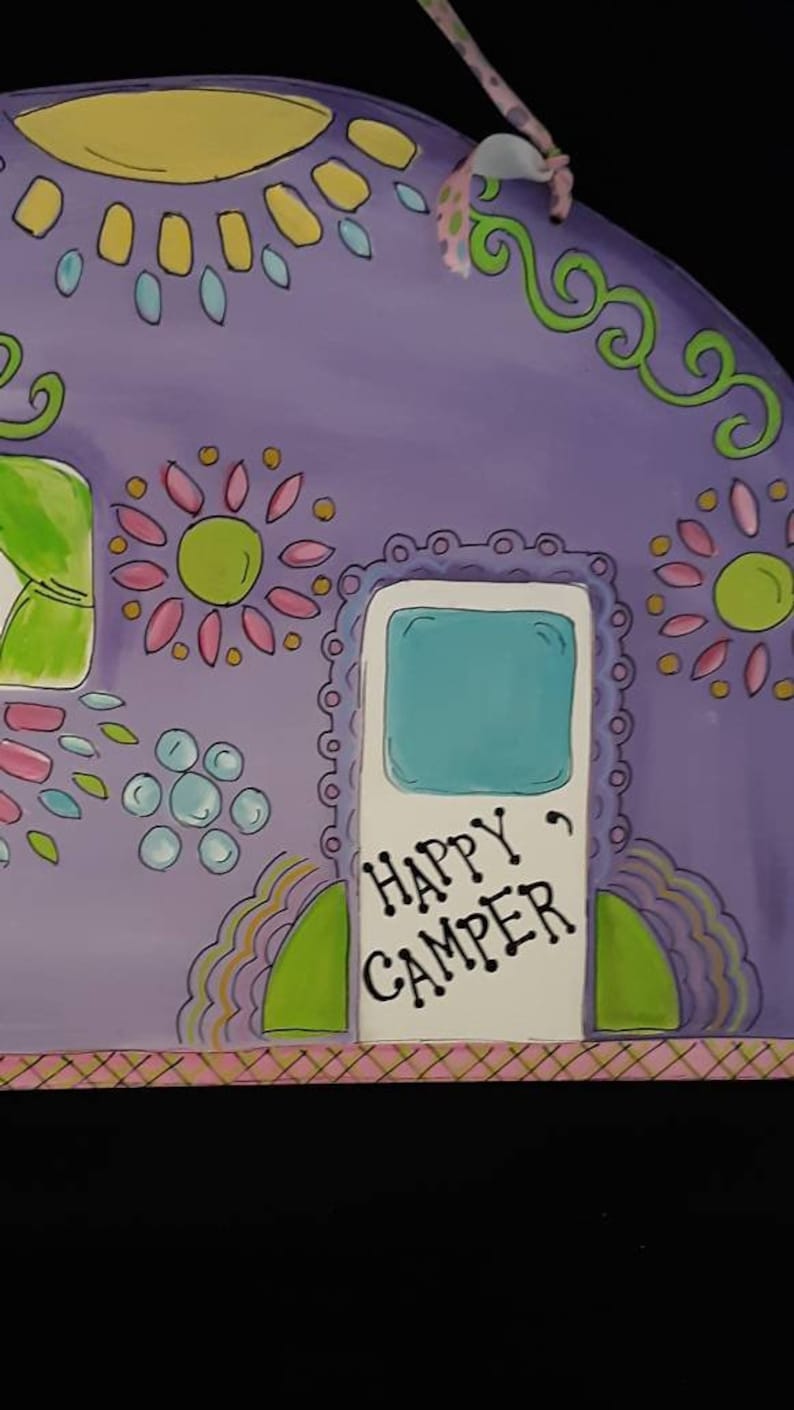 child Kids Girls door hanger Great Gift Idea Purple Camper Door Hanger Hand Painted Retro Camper Door Hanger We have more