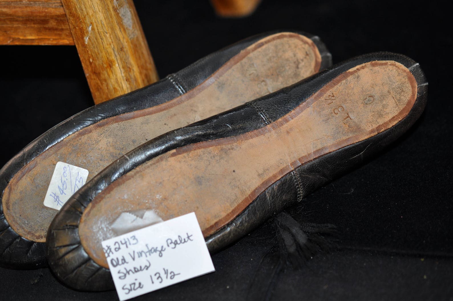 vintage leather ballet shoes, 1950's antique shoes, children clothing, size 13 1/2, great for display, leather bottom, black vintage leather ballet shoes, 1950's antique shoes, children clothing, size 13 1/2, great for display, leather bottom, black