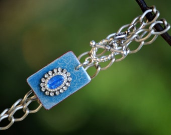 Handmade Enamel Necklace, Antique Findings, statement, pendant, drop, necklace, one of a kind, #E22