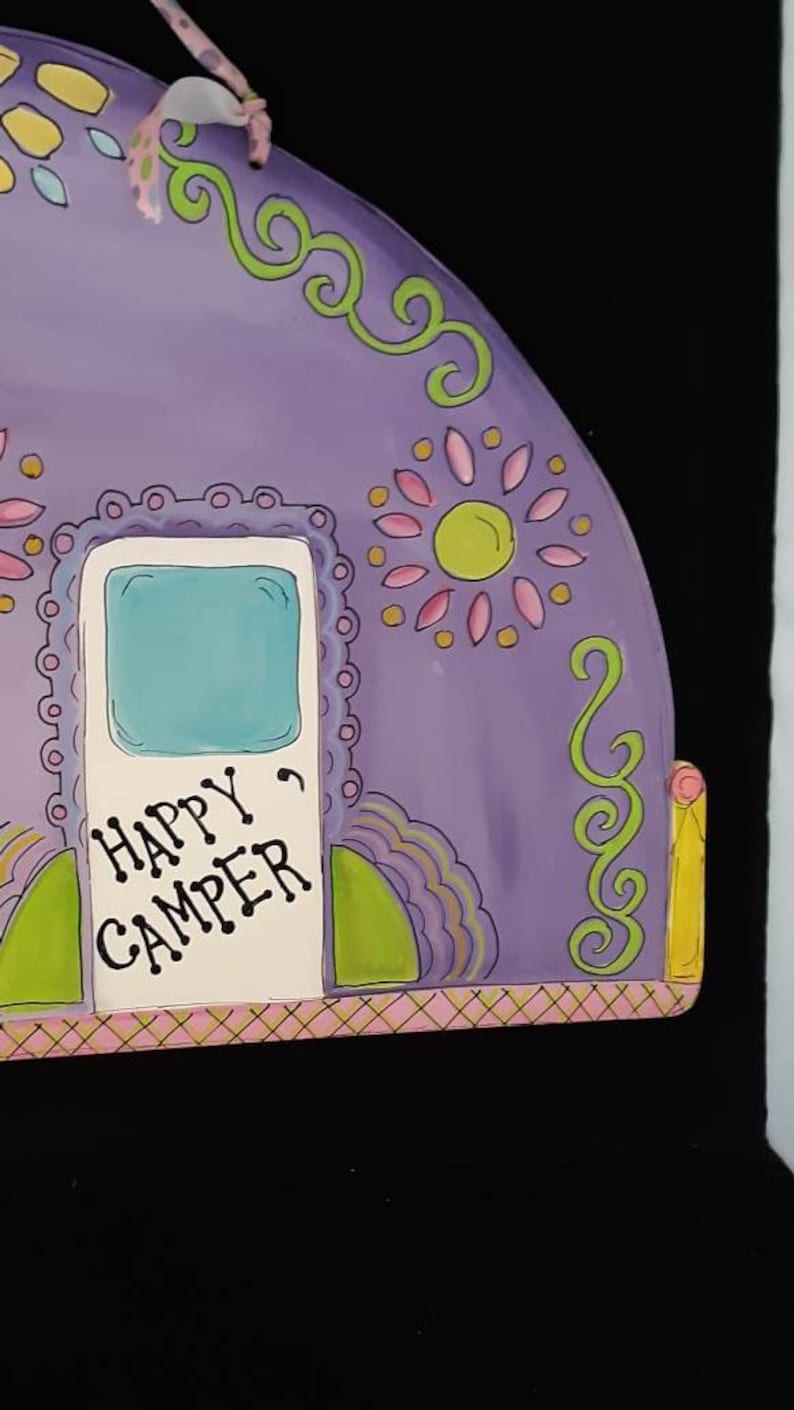 child Kids Girls door hanger Great Gift Idea Purple Camper Door Hanger Hand Painted Retro Camper Door Hanger We have more